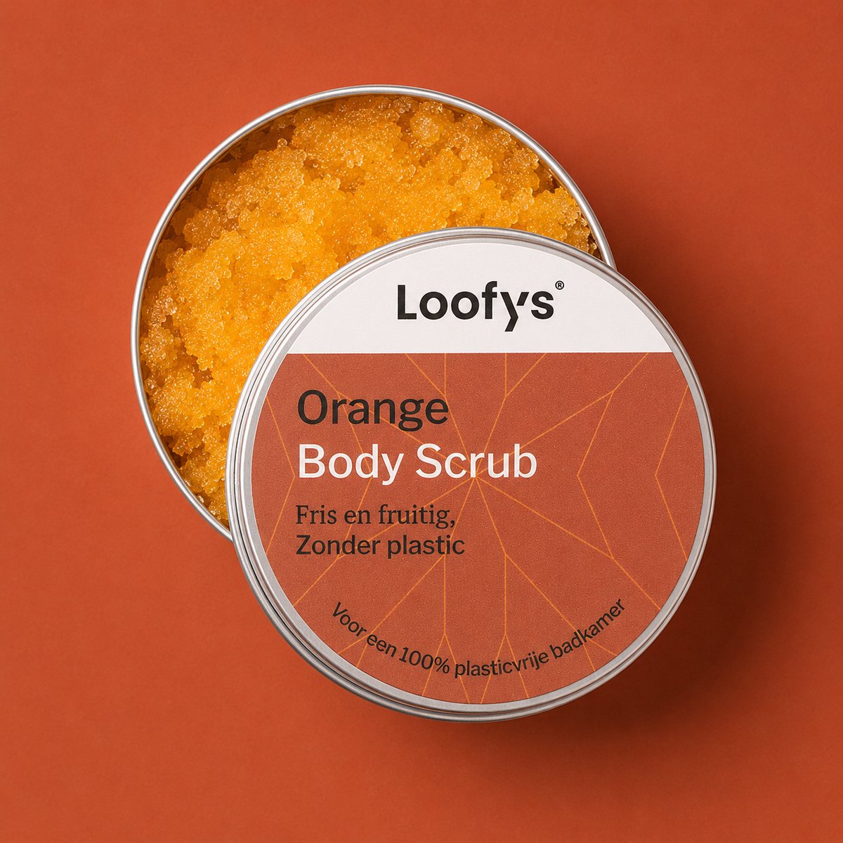 Loofys Body Scrub Orange - Natuurlijke & Exfoliërende Lichaamsscrub - Plasticvrij, Vegan & Duurzaam - Herbruikbaar Blikje - 150g