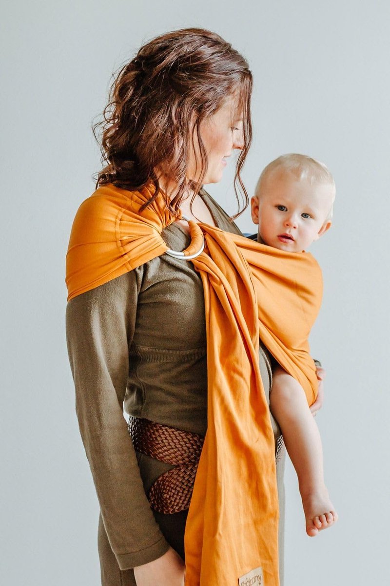 Draagdoek Ringsling - Babydraagzak - Baby dragen - 100% Biologisch Katoen - 70 cm Breed - Oranje – foto 4