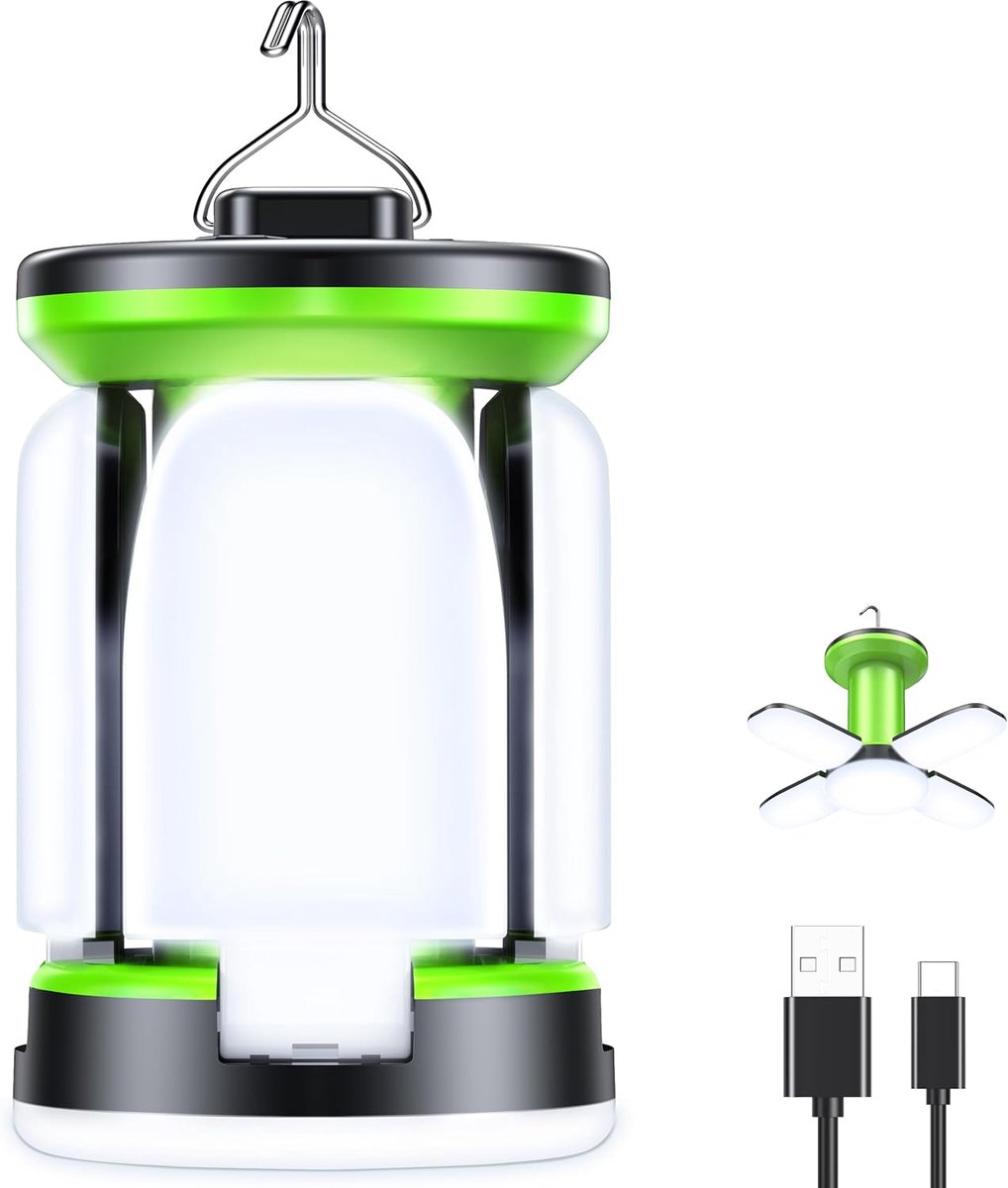 Campinglantaarn Oplaadbaar - Kampeerlamp LED - Buitenverlichting - 7 Lichtstanden - 60 LED - Groen