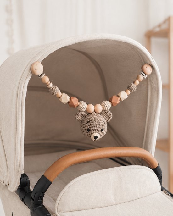 baby speenkoord set beer - babyspeelgoed - wagenspanner - maxi cosi hanger - babyshower cadeau- kraamcadeau - teddy wagenspanner - Kersvers — afbeelding 3