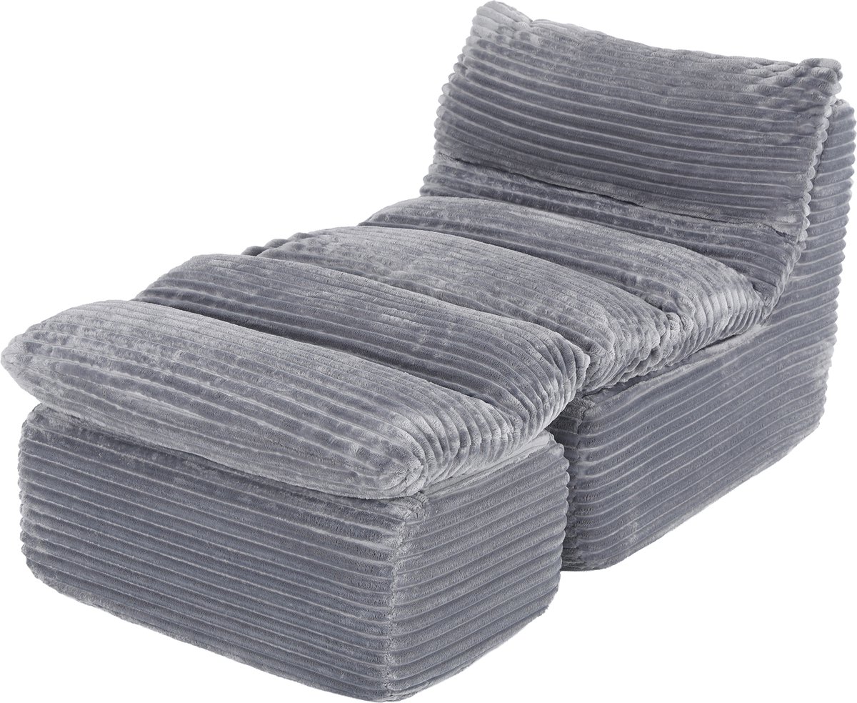 COLAMY Small Bean Bag Sofa-with Ottoman-No-Assembly Lazy Floor Single Sofa-Comfy Back Support Chaise Lounge for Living Room Bedroom Office Apartment-Grey