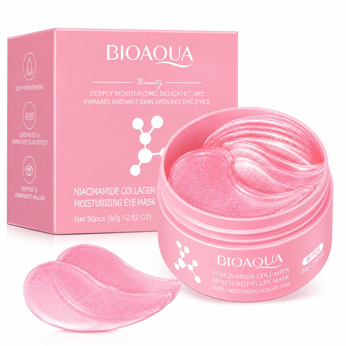 BIOAQUA Niacinamide Oogpatches 80 Stuks | Collageen Eye Mask | Hydraterende Oogmaskers | Oogpads | Oogverzorging | Tegen Donkere Kringen | Wallen | Vermoeide Ogen | Hydrogel Oogpatches | Verzorgende Eye Patches | Vitamine B3