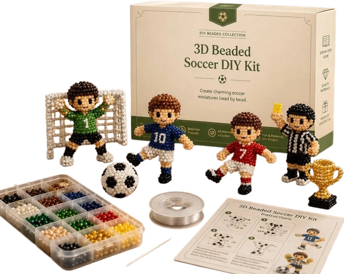 Kraftverdia 3D Beaded DIY Kit Animals - 3D WK voetbal Themed - Beadwork Animal Embroidery Kit For Adults Beginners Enthusiasts Friends