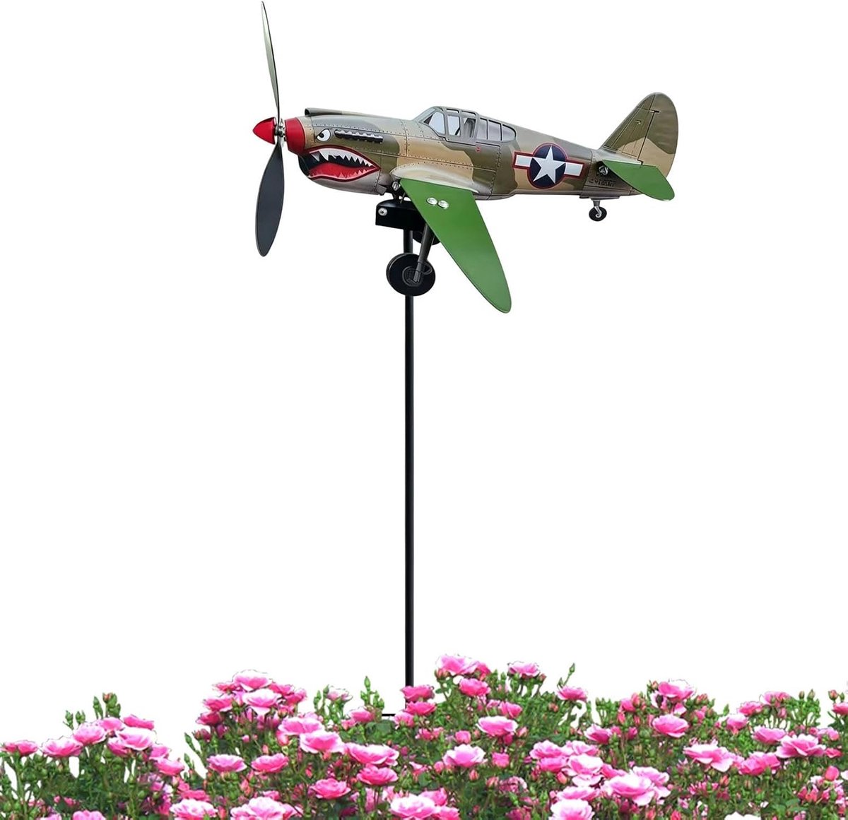 Tuinwindmolen Metaal - Draaiende Molentjes - Buitenruimte Decoratie - Vliegtuig Vorm - 460 g - Bruin