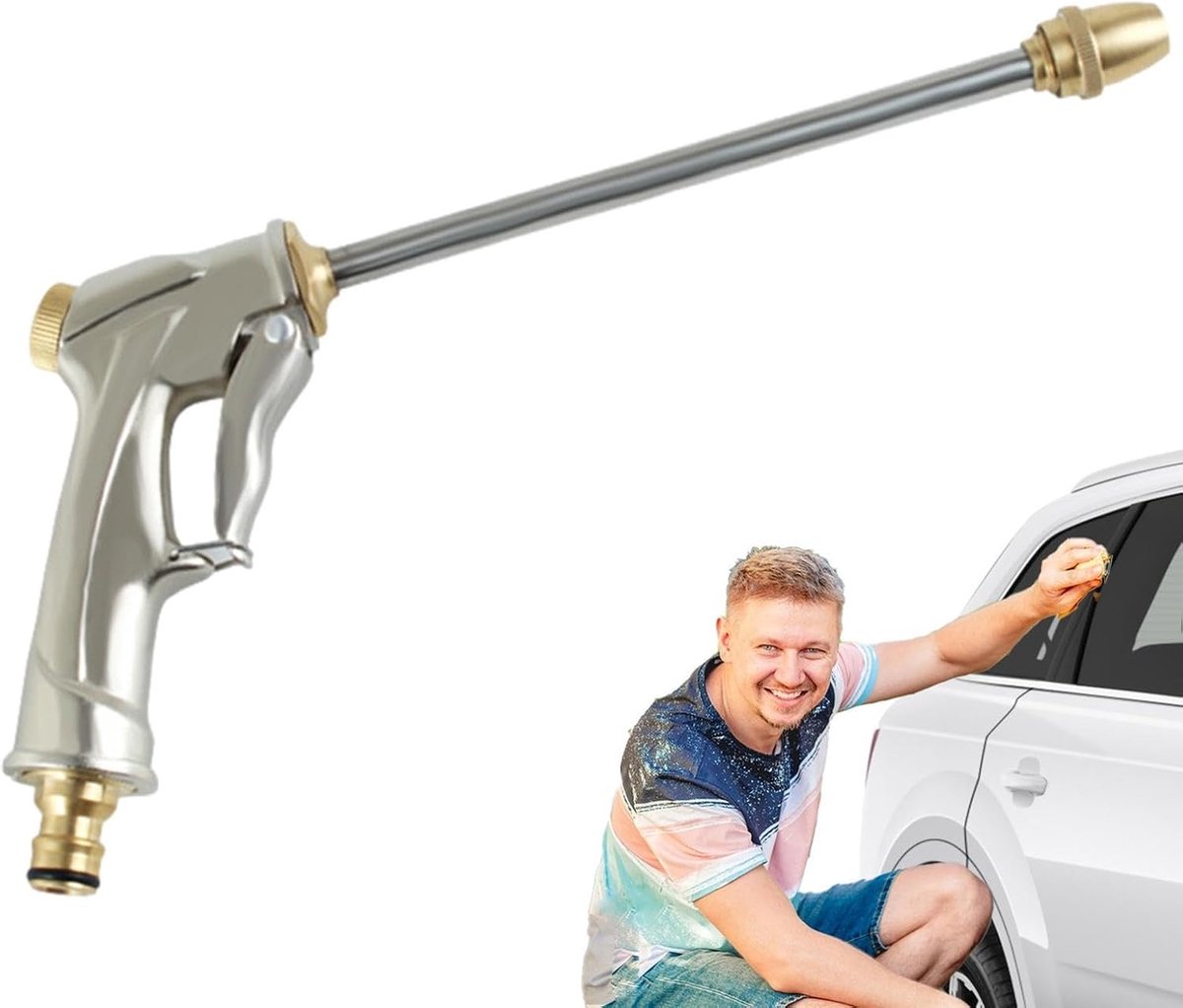Hogedrukslang Sproeikop - Tuinslang Mondstuk - Auto Wassen - Verstelbare Waterstraal - 30.3 x 13.5 cm - Metaal