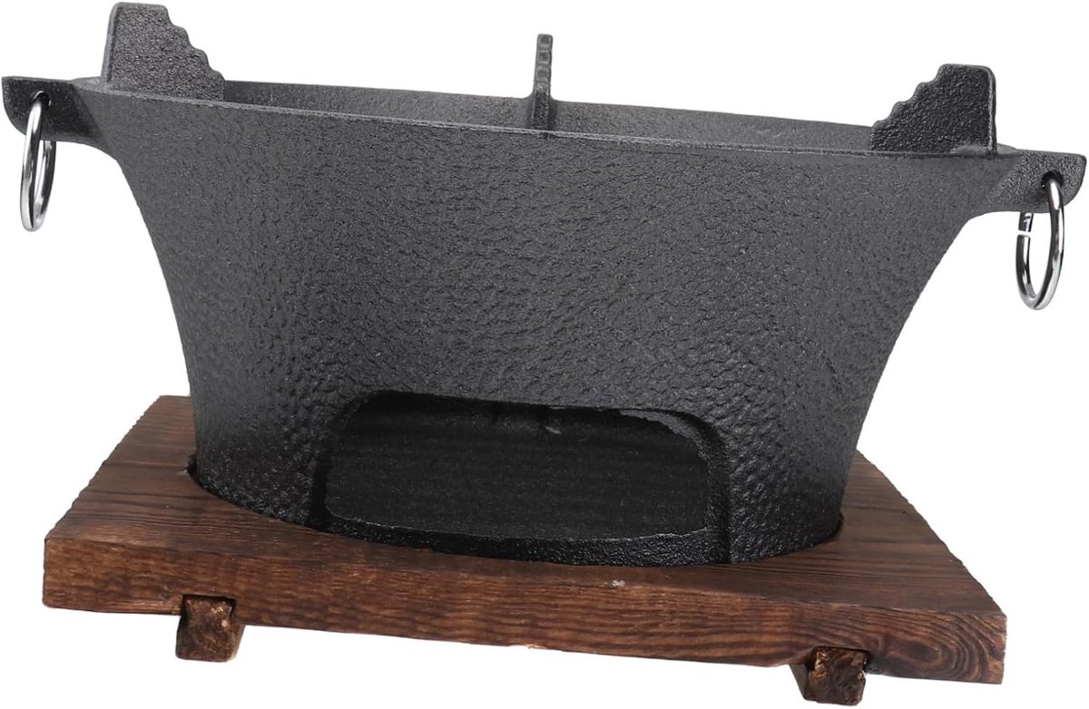 Gietijzeren BBQ Grill - Buiten Koken - Kamperen Tuinfeest - Verwijderbare Lade - 26 cm - Zwart