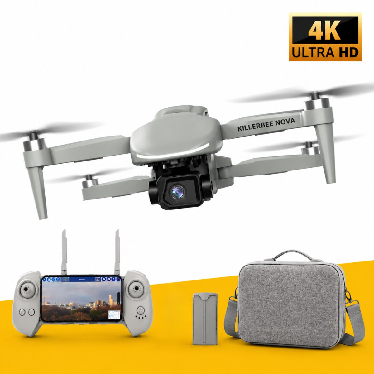 Killerbee NOVA – Drone met 4K UHD Camera en 3 assige gimball - 3Km Bereik - 25 Min Vliegtijd - Incl 64GB Geheugenkaart