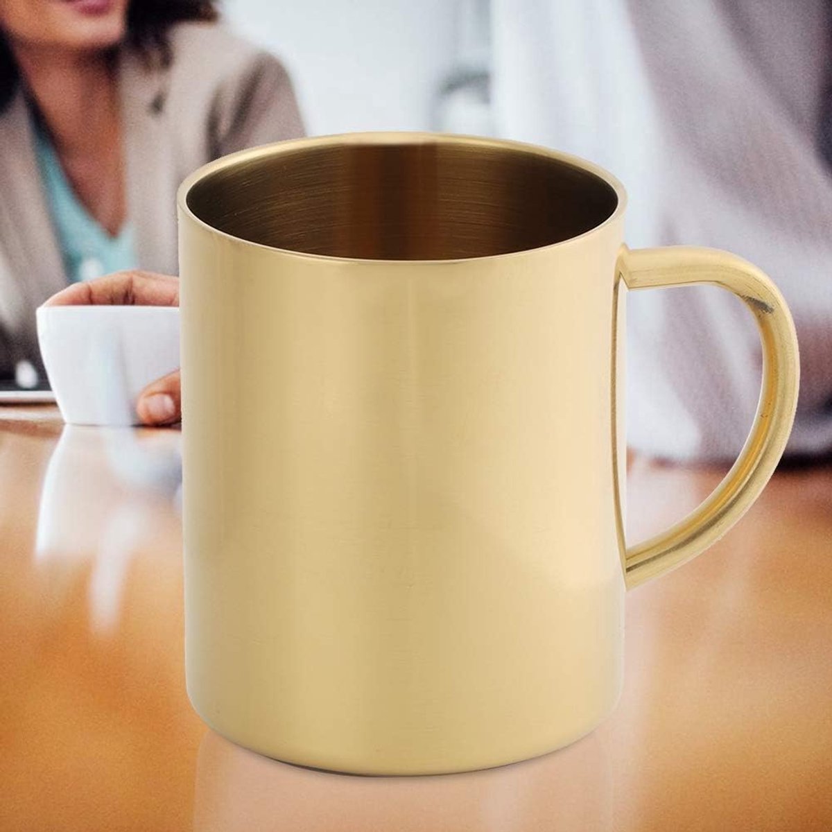Koffiemok Roestvrijstaal - Beker Dubbelwandig - Warme Dranken - Ergonomische Greep - 400 Ml - Goud
