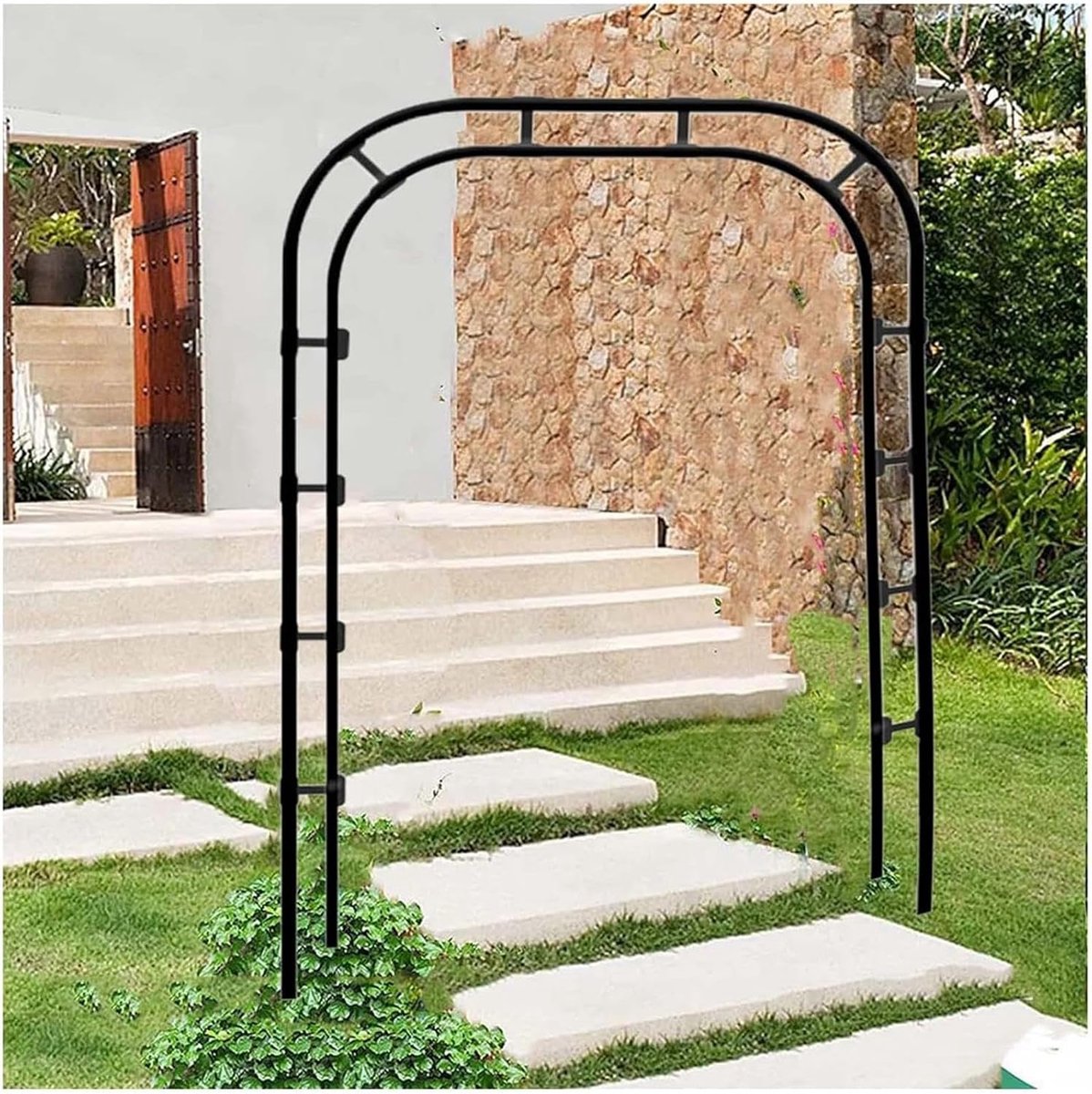 Rozenboog Metaal - Tuindecoratie Plantensteun - Klimplanten Ondersteunen - Roestvrij Gecoat Frame - B120 x H220cm - Zwart