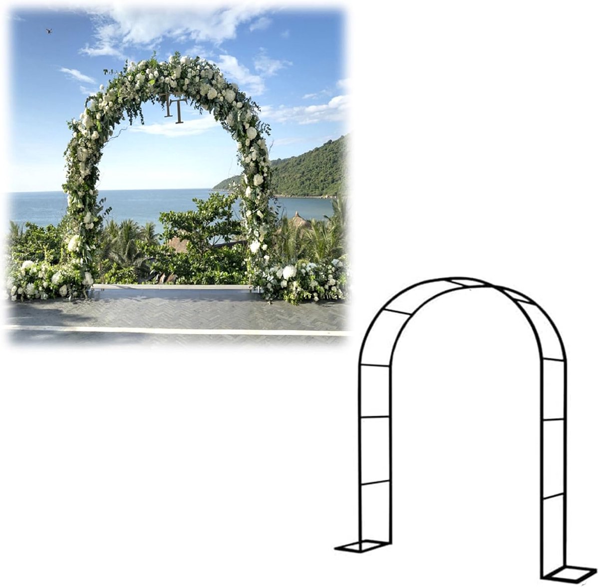 Tuinboog met basis - Rozenboog Prieel - Planten Klim Ondersteuning - Verdikte Gegalvaniseerde Buis - 80 x 200 cm - Wit