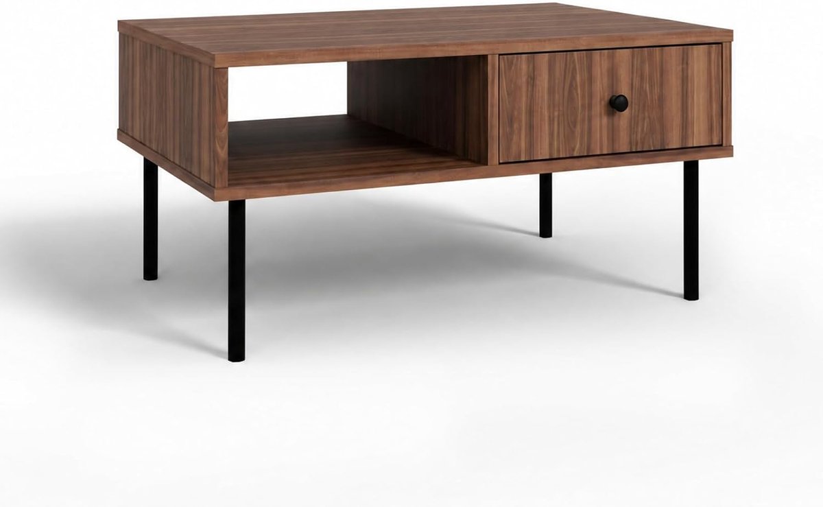 Salontafel - Koffietafel - Woonkamer Inrichten - Met Lade - 90 cm - Notenhout