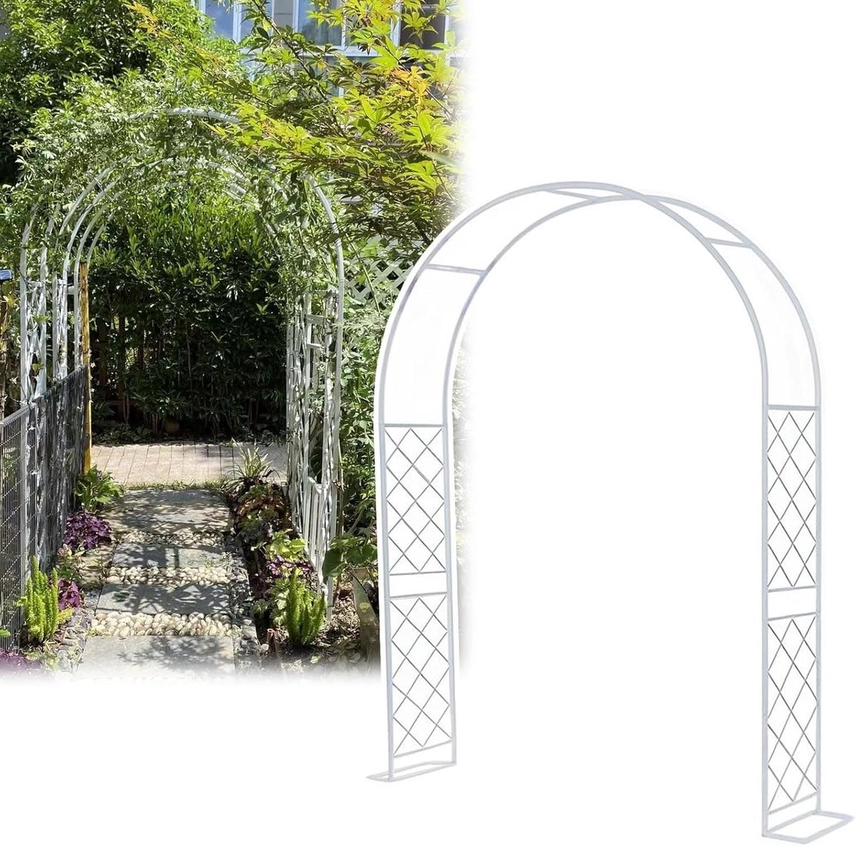 Metalen Tuinboog - Bruiloftsprieel Klimplant - Tuindecoratie - Verstelbaar Rooster - 280x240x40 cm - Wit
