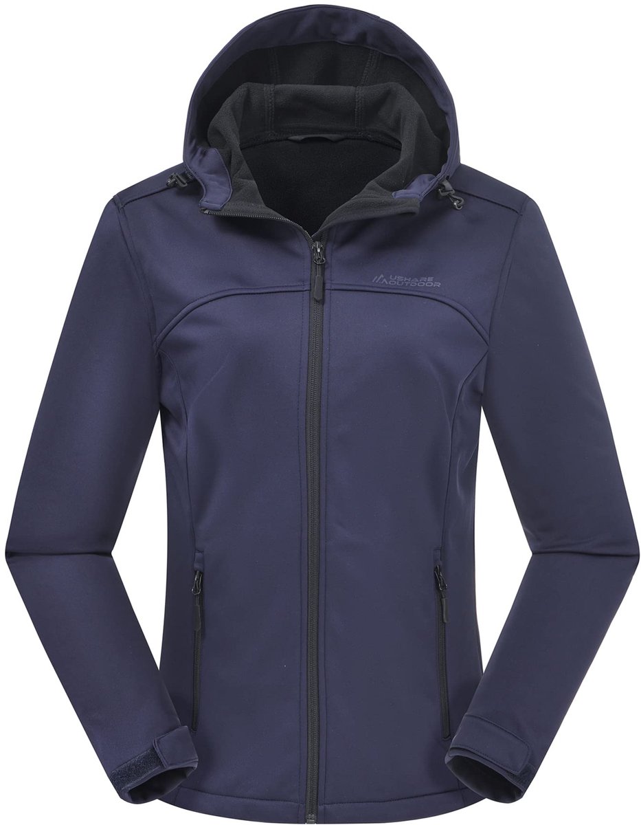 ATLASLAVA Dames softshelljack waterdicht ademend lichtgewicht fleece met capuchon geschikt als tussenjack hardloopjack of wandeljack. Blauw