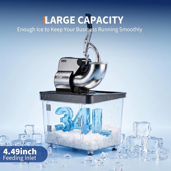 Professionele 300 W-slush-ijsmachine - met ETL-certificering - commerciële roestvrijstalen ijsbreker met dubbel mes - tank van 50 l - 300 kg/u - voor bars, keukens en evenementen - zwart van HOERFURIY — afbeelding 5