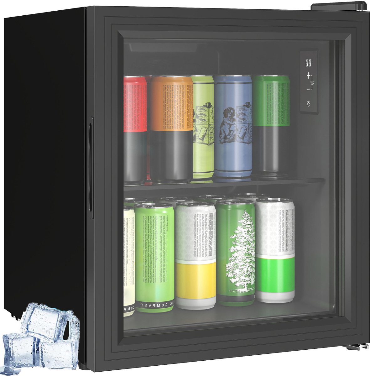 TEKROA® Mini Koelkast met Glazen Deur - Drankenkoelkast 46L (59 Blikjes) - Vrijstaand - Touchscreen 0-20°C - LED Verlichting - Stil (39dB) - Zwart