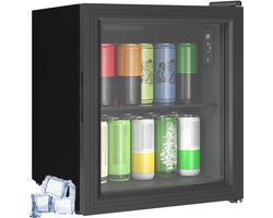 ECTEATOY® Mini Koelkast met Glazen Deur - Drankenkoelkast 46L (59 Blikjes) - Vrijstaand - Touchscreen 0-20°C - LED Verlichting - Stil (39dB) - Zwart
