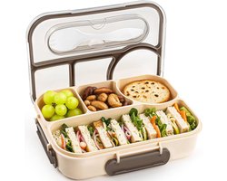 Lunchbox - Broodtrommel - 1100 ml - Make & Take Bento Lunchbox - lunchboxen - lunchbox met vakjes - 4 compartimenten - lunchbox voor Volwassenen en Kinderen - Onbreekbaar - BPA-vrije - Ideaal voor School, Werk en Reizen - Grijs