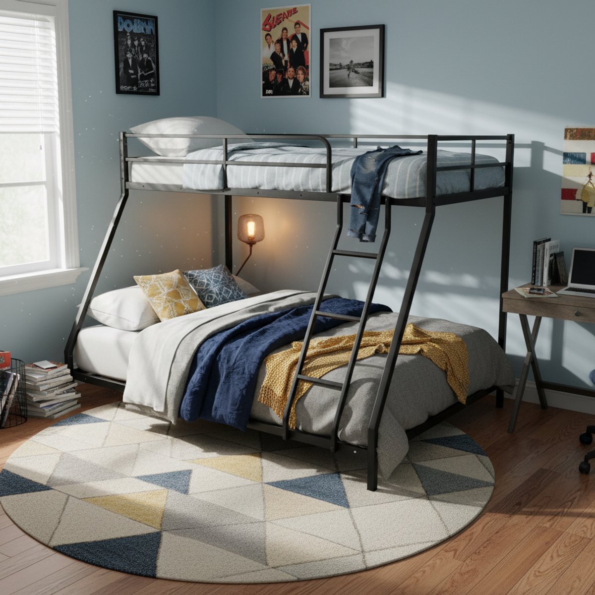 Metalen Stapelbed Zwart - Ruimtebesparend Bedframe voor Volwassenen - Stevig Stalen Bed voor Kleine Ruimtes