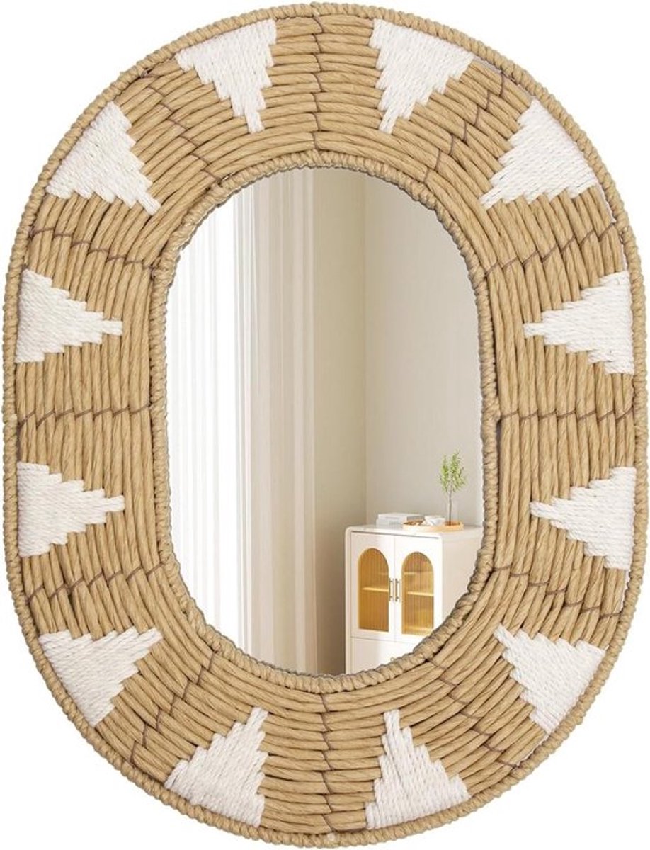Moderne ovaal wandspiegel met rotan Allecto Plus