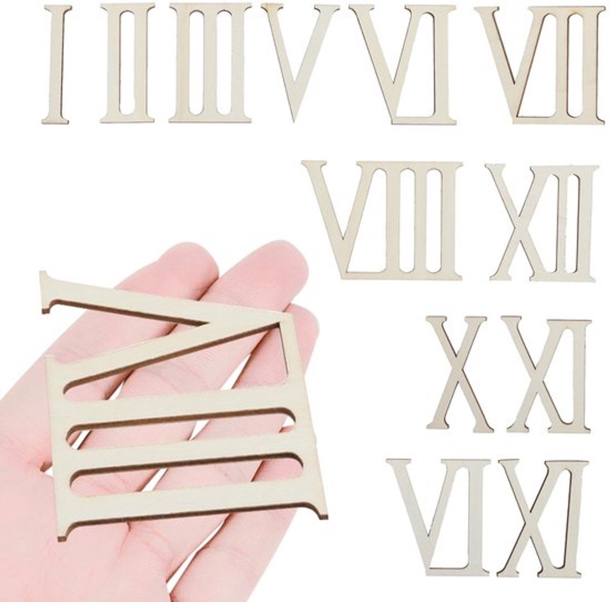 12 stuks houten Romeinse cijfers, plakjes, onafgewerkte houten letters, houten