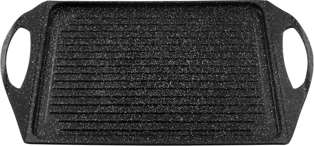 Grillplaat - Grillpan - Vlees Grillen - Dubbel Stopcontact - 28 x 36 cm - Zwart