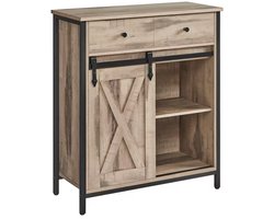J&R Dressoir met Lade en Schuifdeur – Industrieel Opbergkastje – Multifunctionele Bergkast – Eikenlook/Zwart – 70 x 30 x 80 cm