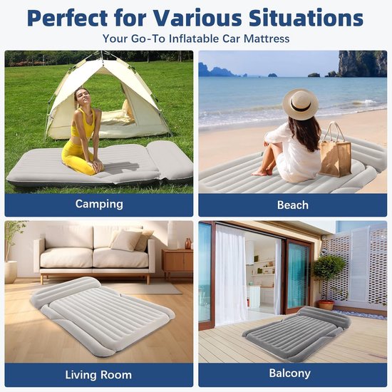 Opblaasbaar matras - Kampeerbed SUV - Reizen en kamperen - Dubbel gevlokt comfort - 192 x 125 cm - Grijs — afbeelding 3