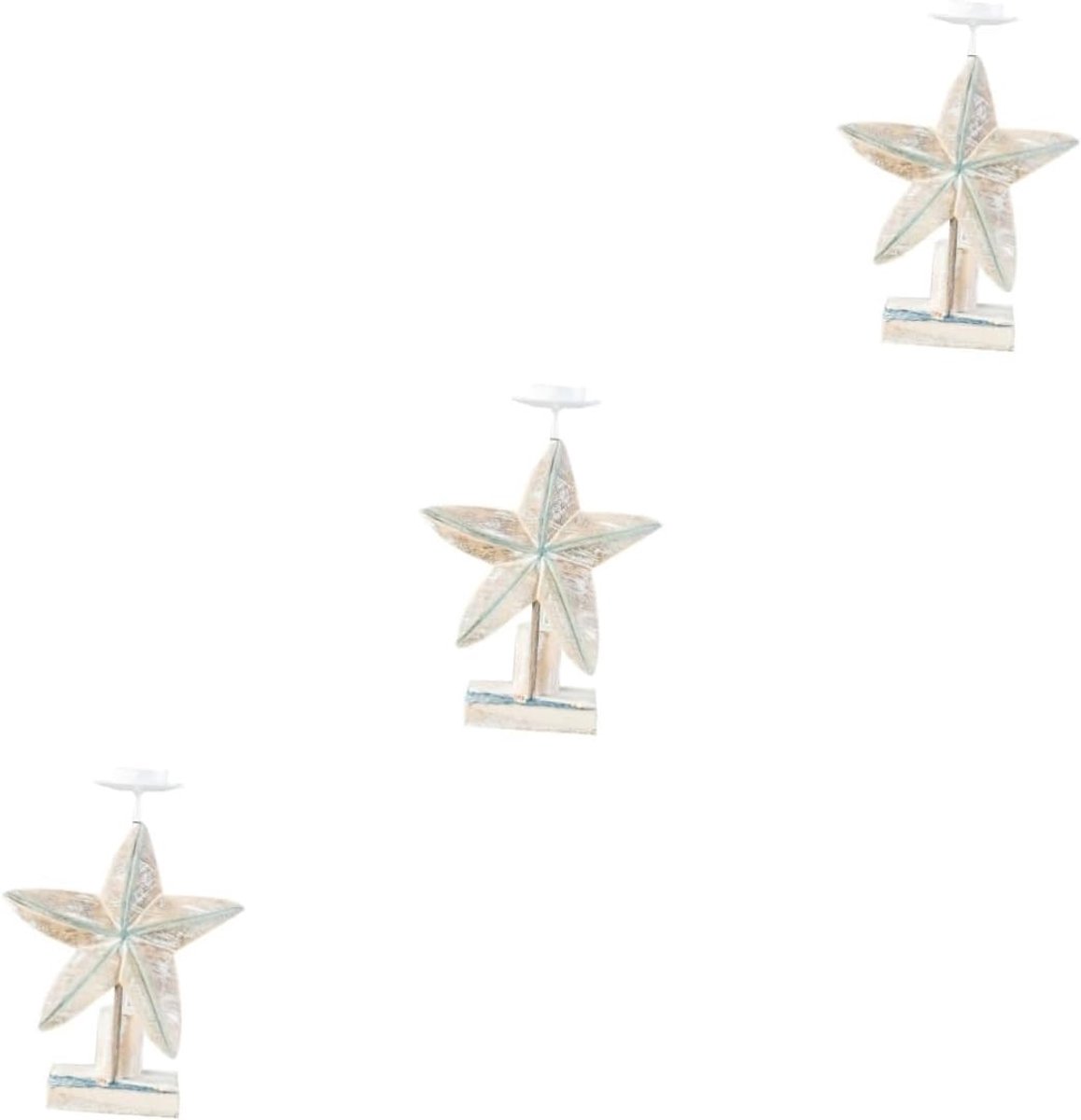 Houten Kandelaars - Kaarshouders Set - Huisdecoratie - Mediterraanse Stijl - 3 Stuks - Wit