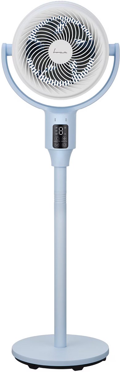 Fram Staande Ventilator – DC Motor – 24 W – 2-in-1 Verstelbare Hoogte – Aromatherapie Compartiment – 9 Snelheidsstanden – TURBO-functie – LED-display – Touchbediening – 9 Uurs Timer – Afstandsbediening – Blauw