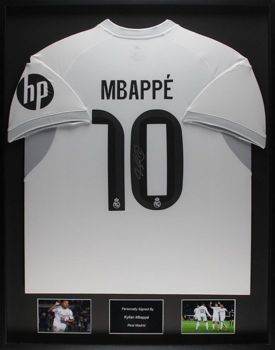 Kylian Mbappe gesigneerd Real Madrid 25/26 ingelijst thuis shirt