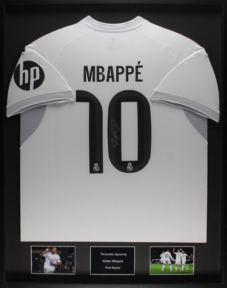 Kylian Mbappe gesigneerd Real Madrid 25/26 ingelijst thuis shirt