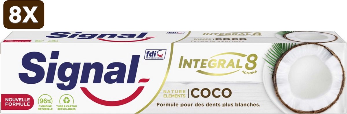 8 x Signal - Integral & Actions - Tandpasta - Natuurlijke Elementen - Kokos - Voor Witte Tanden - 75 ml