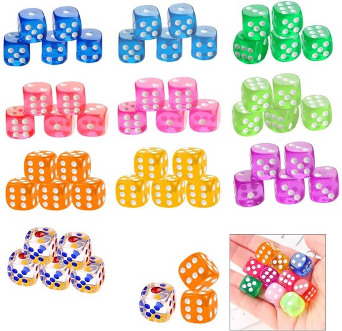 Zeynomax - Dobbelstenen set - 100 stuks - 6-zijdige acryl