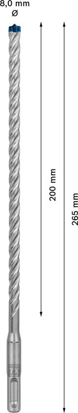Bosch EXPERT SDS plus-7X hamerboor 8 mm diameter, 200 mm werkdiepte, 265 mm totaal.