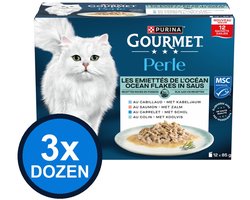 3x Gourmet - Perle Ocean Flakes in Saus - Kattenvoer Natvoer - doos 12x85g