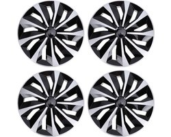 Wieldoppen Set - Velgdoppen Wielkappen - Auto Styling - Universele Klikbevestiging - 14 Inch - Zilver Zwart