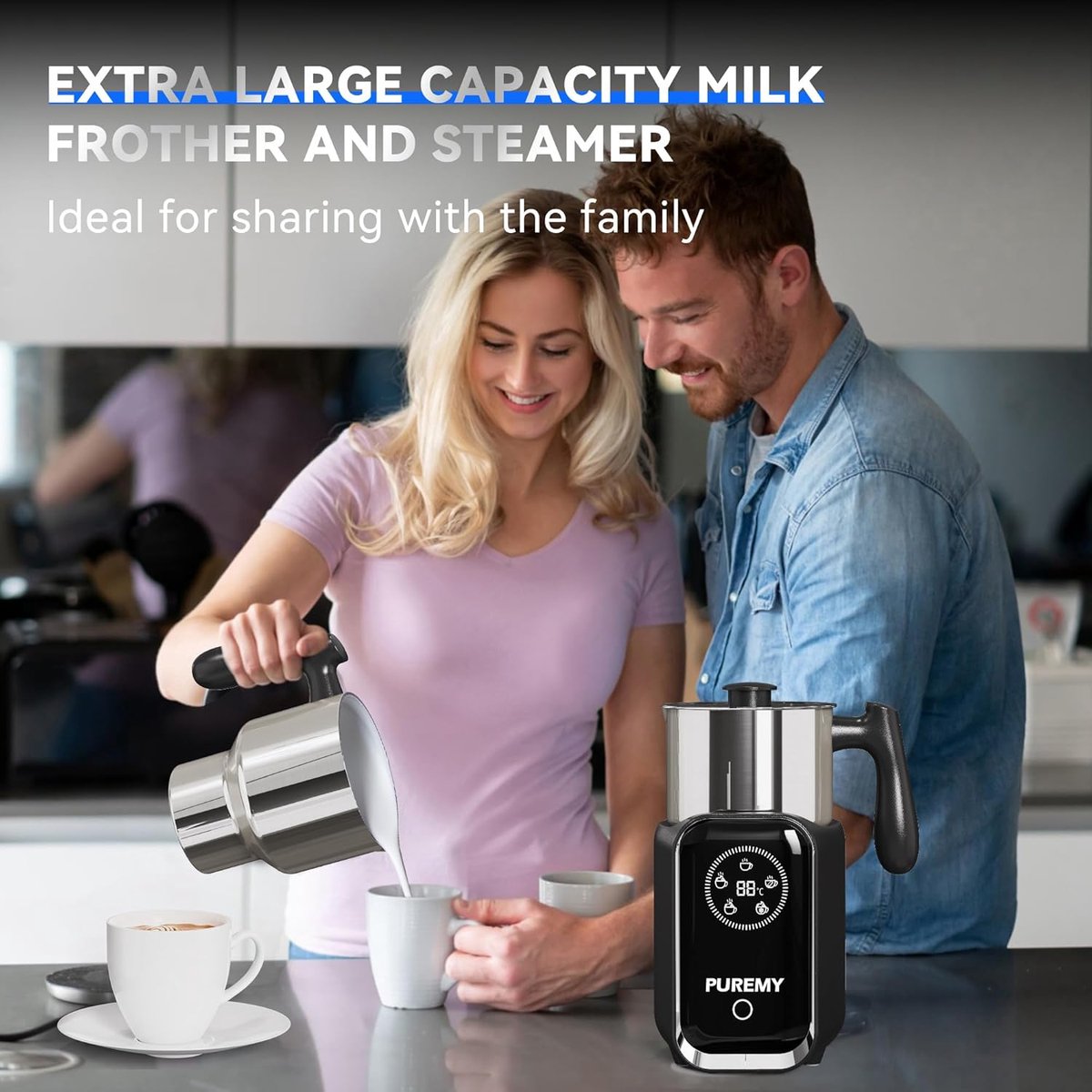 Elektrische Melkopschuimer 600 ml - 5-in-1 Automatische Melkopschuimer met Temperatuurcontrole - Voor Warm en Koud Schuim, Latte en Cappuccino — cadeau in Kookcadeaus - foto 3