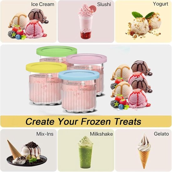 4 Stuks Bekers Ijsmachine - Geschikt voor Ninja Creami Deluxe - Extra Bekers, Bakjes & Deksels - 24 OZ - XL Family Size Deluxe - Bpa-Vrij - Vaatwasserbestendig - Diverse Kleuren - Mors en Lekvrij — afbeelding 2