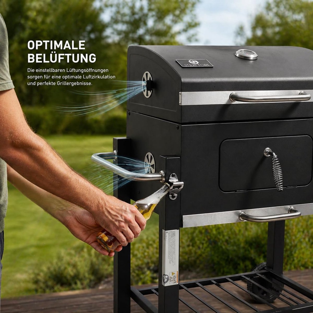 SMH LINE® BBQ houtskool XL- Smoker Barbecue - Verstelbare Kolenroosters & Inklapbare Zijtafel - Zwart – foto 6