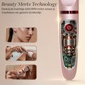Roze ladyshave met gezichtskop, precisietrimmer en scheerfolieblad voor verschillende zones.