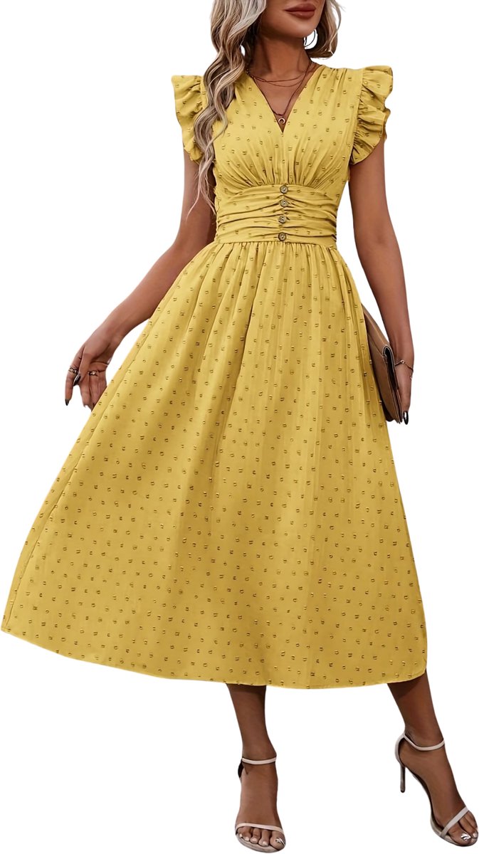 Currero Zomerjurk Dames Zomerjurken Volwassenen Vrouwen Midi Jurk Ibiza Stijl Sundress Dress L Geel