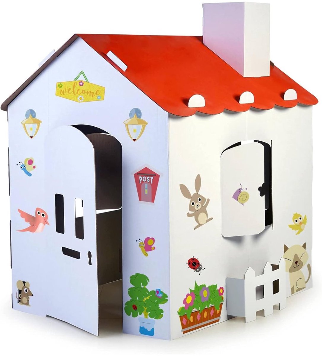 SP® Speelhuisje - 2 Vensters - Speelhuis - Speelhuisje voor Buiten - Wit/Rood - 106cm x 95cm x 117cm