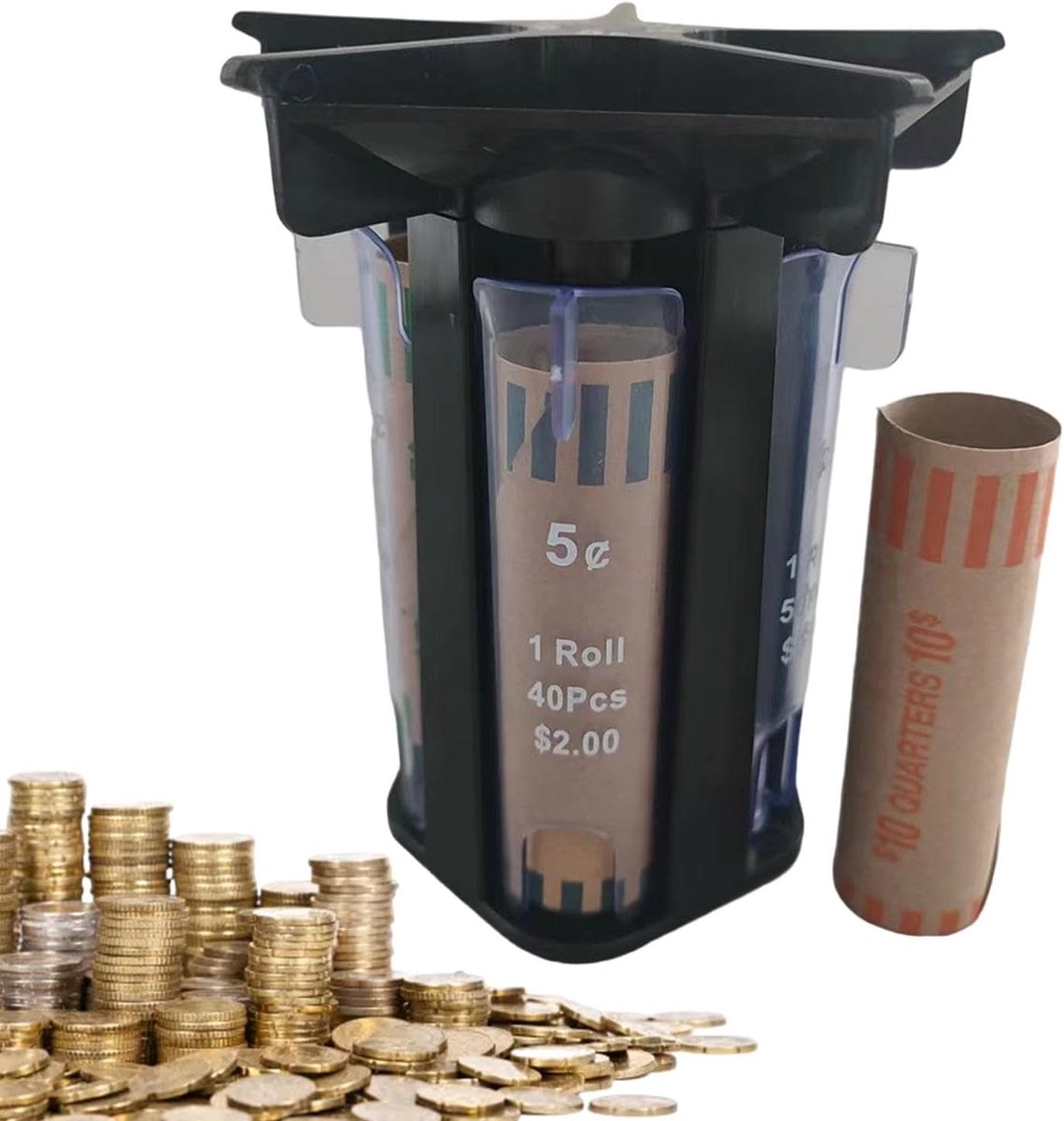 Muntroller Machine - Muntsorteerder Houder - Munten Sorteren - Vijf Bakjes - 13 x 12 cm - Zwart