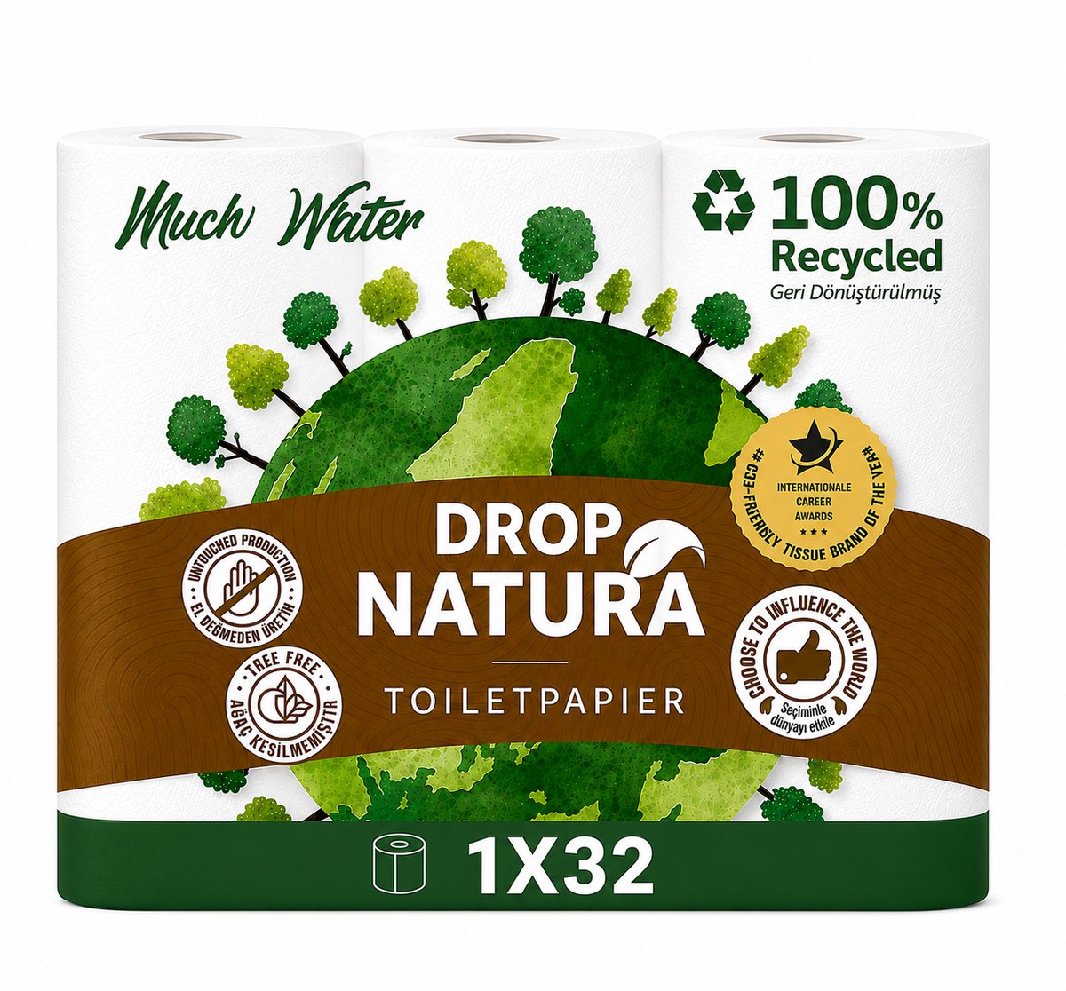 DROP Natura - 1x32 rollen toiletpapier - 32 Rollen - Ultiem comfort WC Papier, Superieure sterkte, Maximale absorptie & Pluisvrij - Voordeelverpakking WC Papier