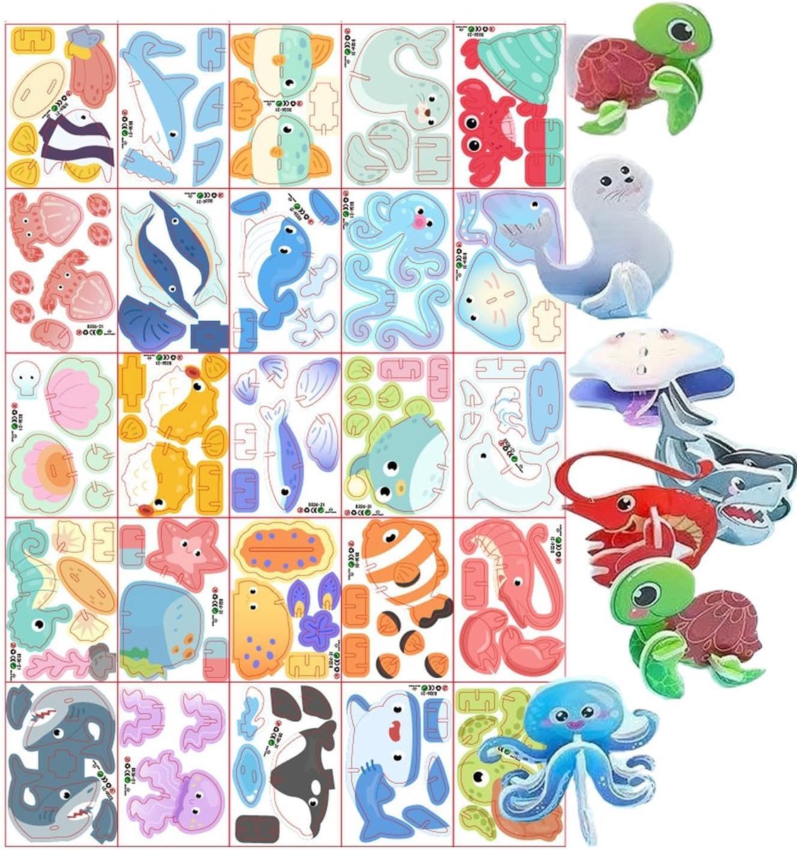 3D Puzzel - Papier Puzzel - Interactief Leren - Zonder Lijm - 25 Dieren - Oceaan