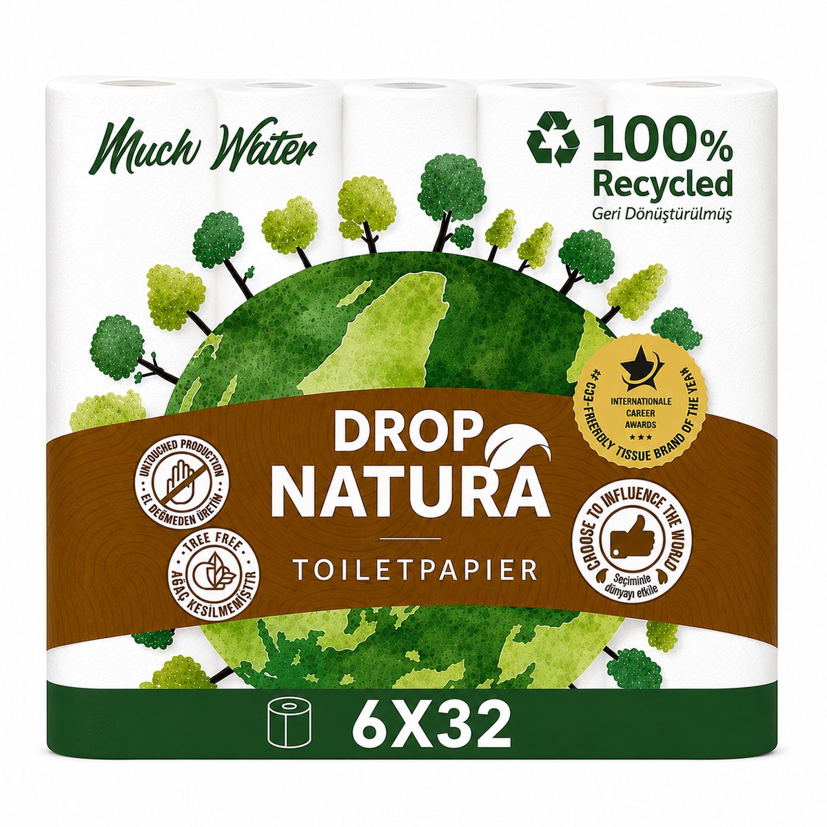 DROP Natura - 6x32 rollen toiletpapier - 192 Rollen - Ultiem comfort WC Papier, Superieure sterkte, Maximale absorptie & Pluisvrij - Voordeelverpakking WC Papier