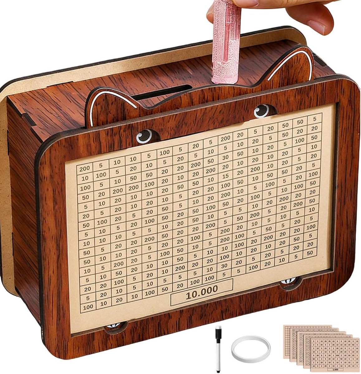 Spaarbak Hout - Muntbank Kluis - Geld Besparen - Met Teller - 20 x 22.5 cm - Meerkleurig