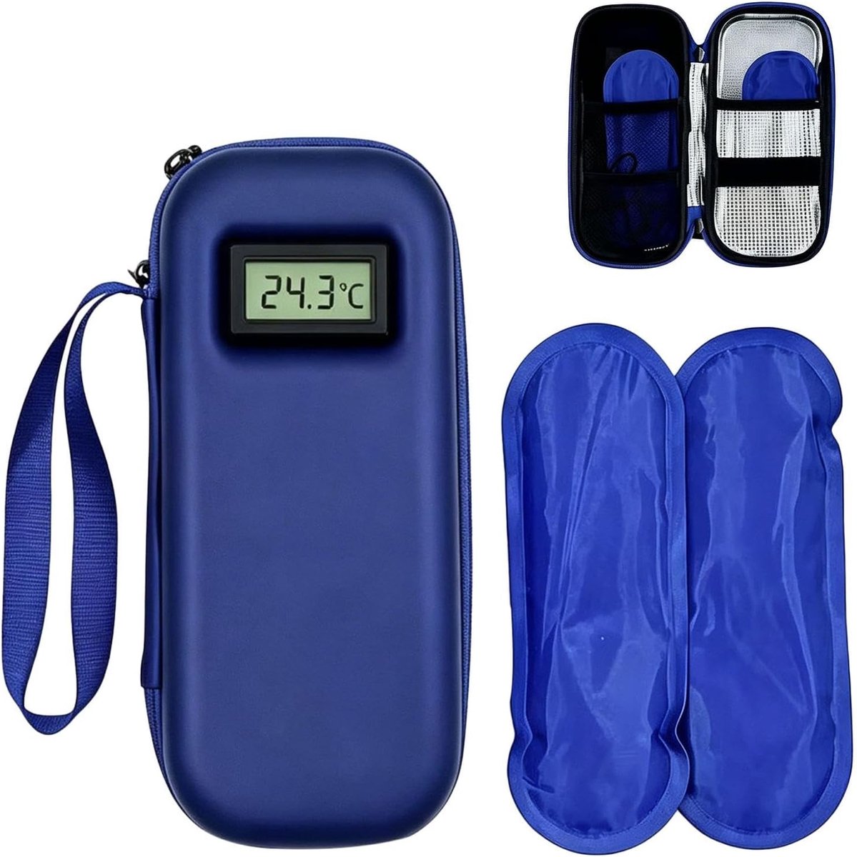 Draagbare Koeltas - Isolatie Tas - Spullen Koel Houden - Digitale Temperatuurweergave - 22 x 10 x 6 cm - Blauw