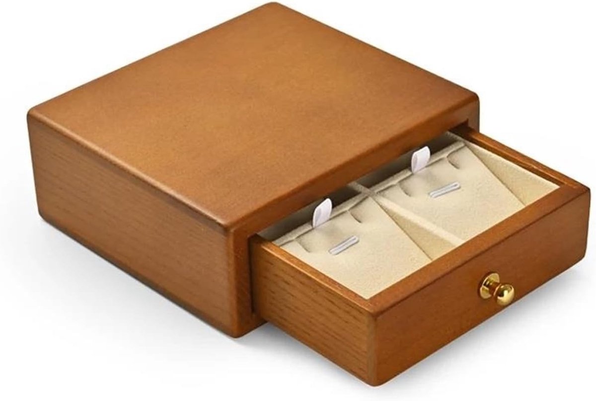 Sieradendoos Massief Hout - Sieraden Organizer - Sieraden Opbergen - Grote Capaciteit - Diverse Vakken - Natuurlijk Hout