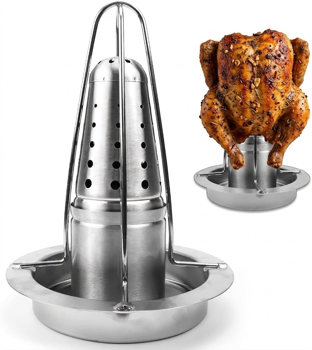 Livatto RVS Kippenbrander – Kippengrill voor Oven, Houtskool- en Gasgrill met Lekbak, 304 Roestvrij Staal, 1 Stuk